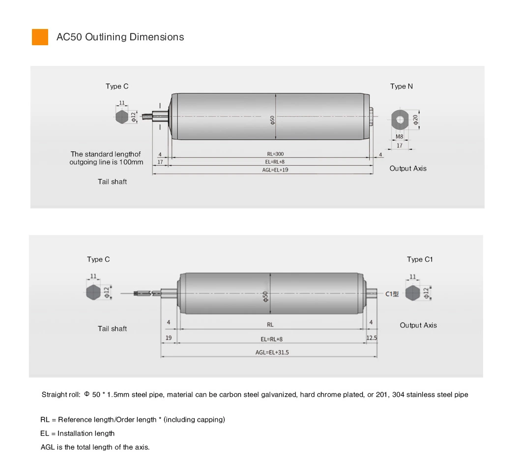 Dgac Diameter 50mm AC Motor 1200 Series Roller Conveyor Drive Pulley with Gear Reduction for Conveyor Equipment